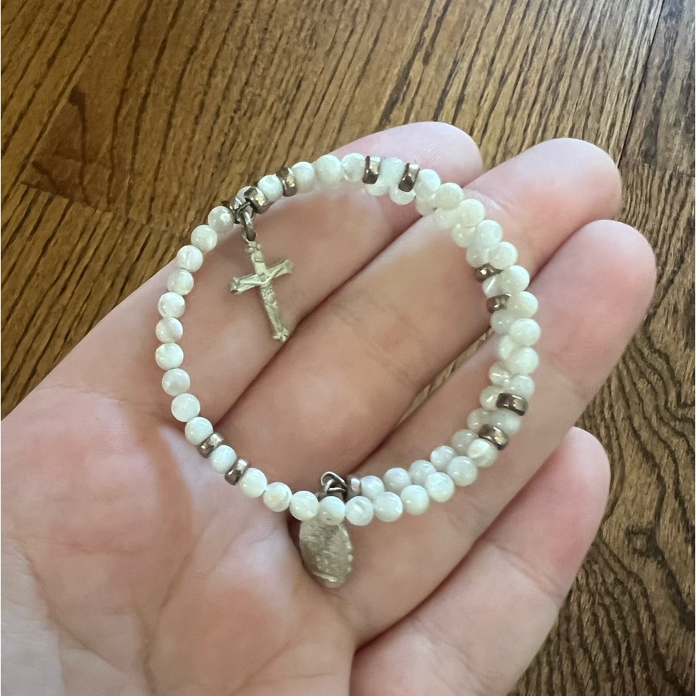 Nwot mother of pearl wrap around cross and rosary bracelet